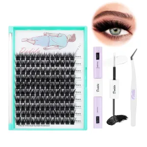 Dedila Large Tray-Grafted Wide Stem Individual False Eyelashes Thick Base 120 Clusters D Curl Natural Long Volume Eye Lashes Extensions Dramatic Look 8-20mm Available (L Curl-14-16mm Kit)