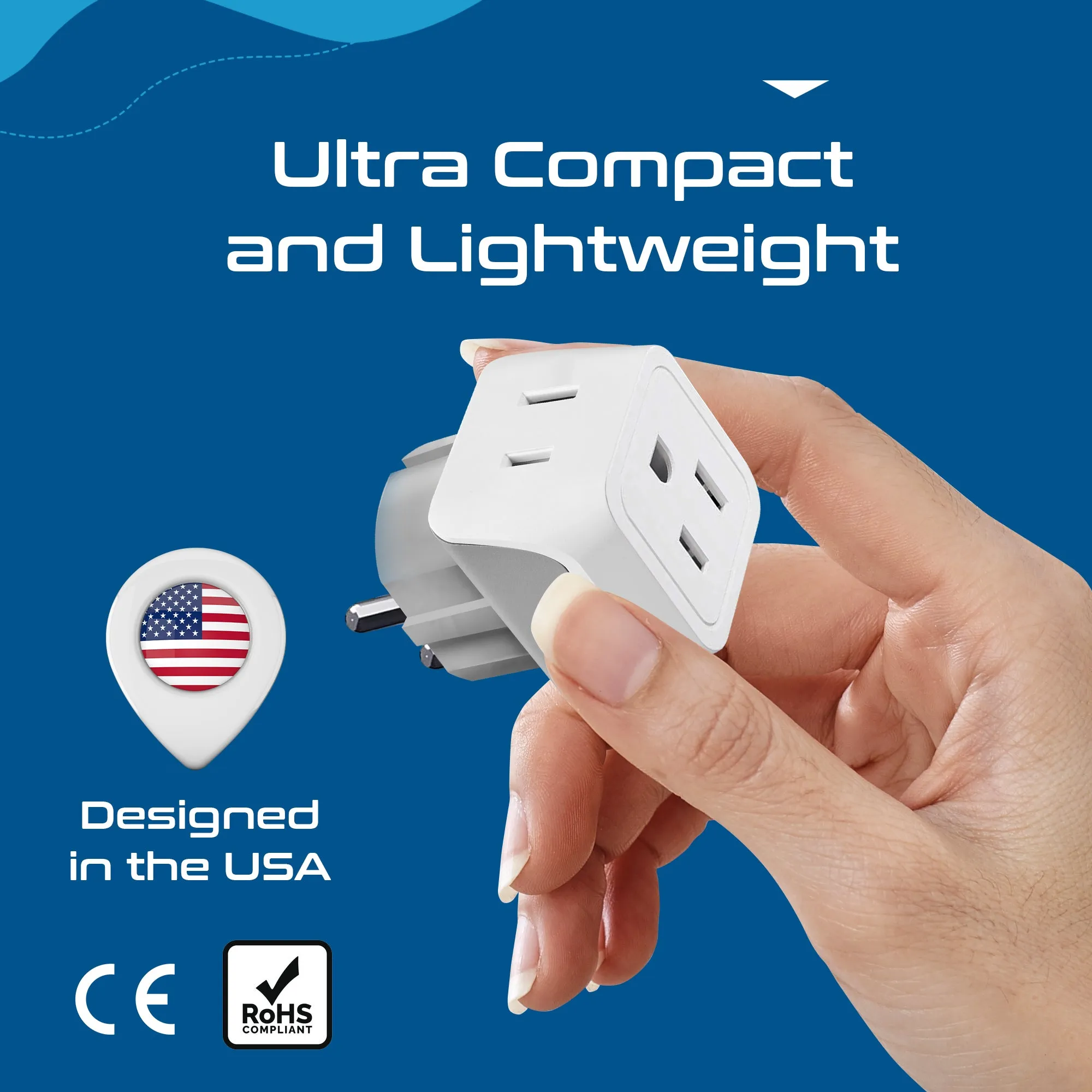 Denmark Travel Adapter - Type K - Ultra Compact (CT-20 ,3 PACK)