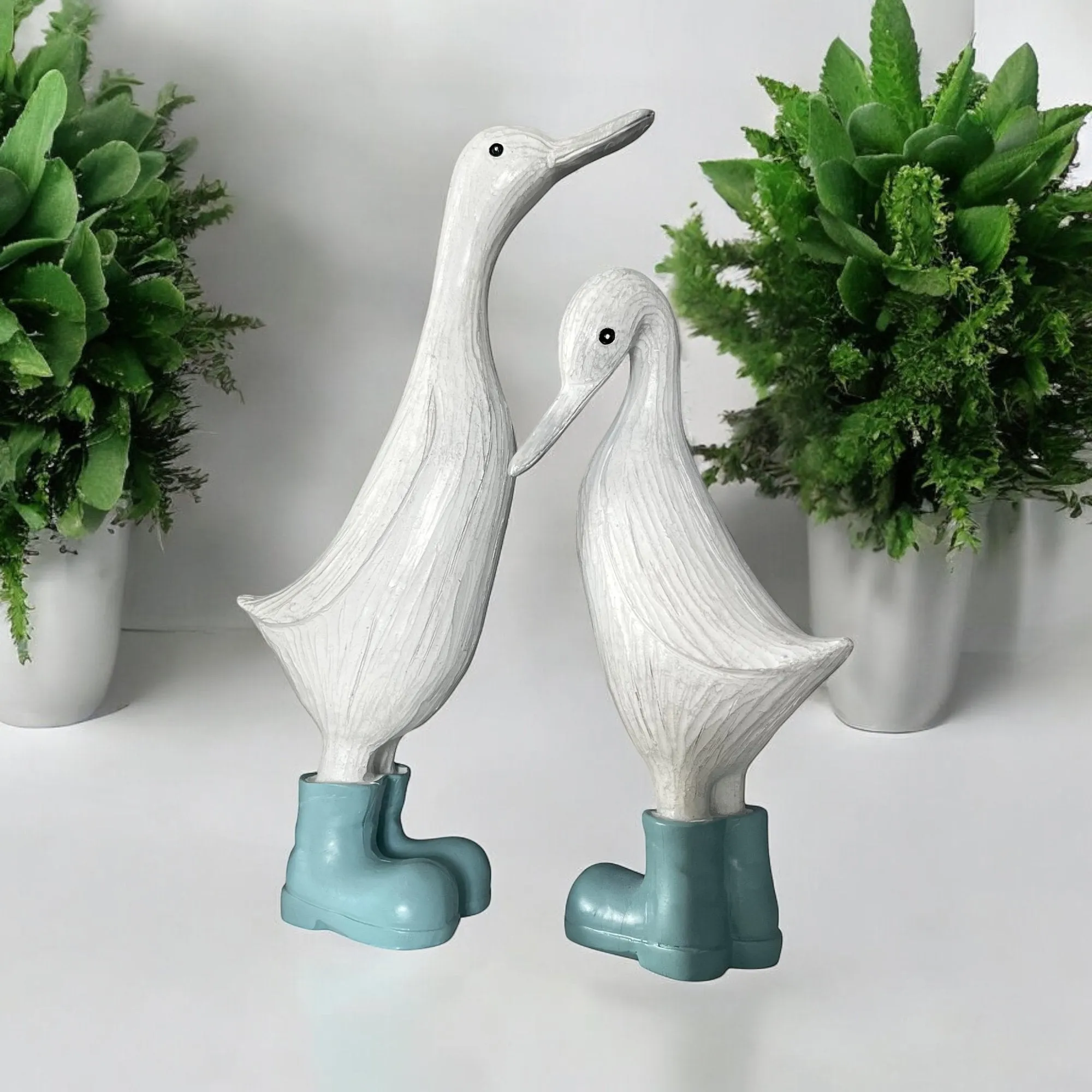 Denny & Deanna Duck White Ornaments in Blue Wellies