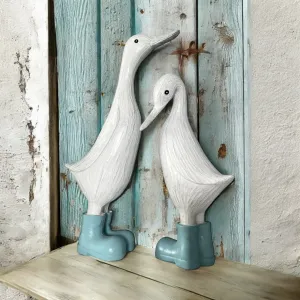 Denny & Deanna Duck White Ornaments in Blue Wellies