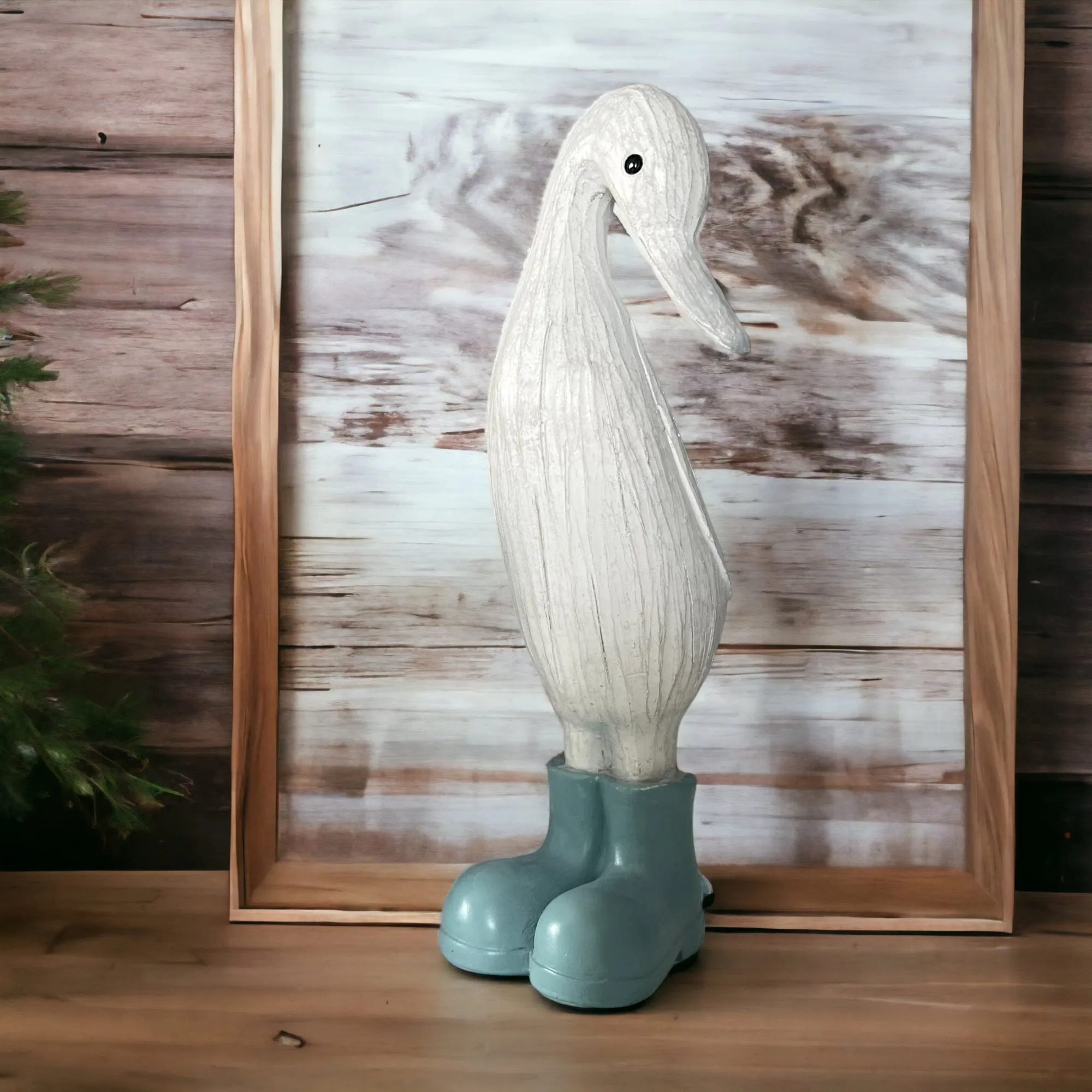 Denny & Deanna Duck White Ornaments in Blue Wellies
