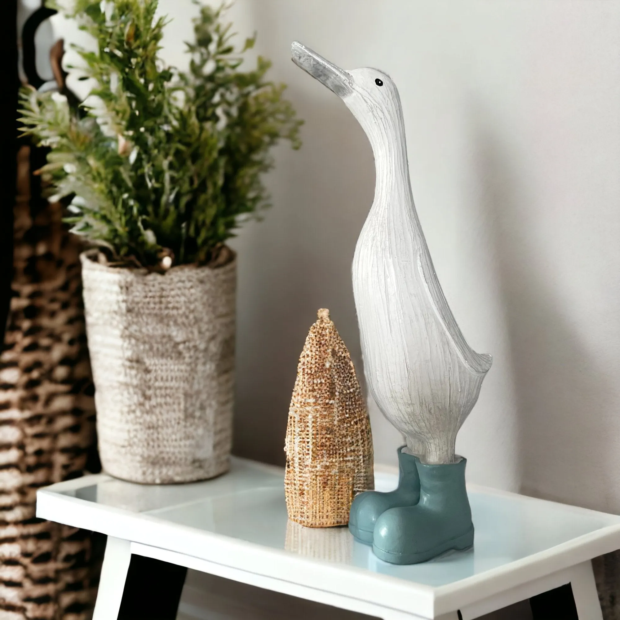 Denny & Deanna Duck White Ornaments in Blue Wellies