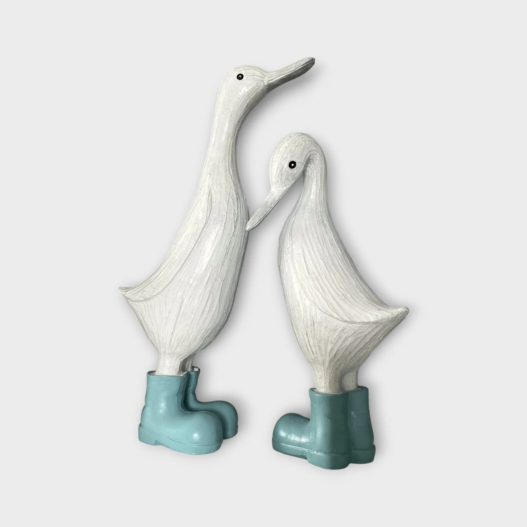 Denny & Deanna Duck White Ornaments in Blue Wellies