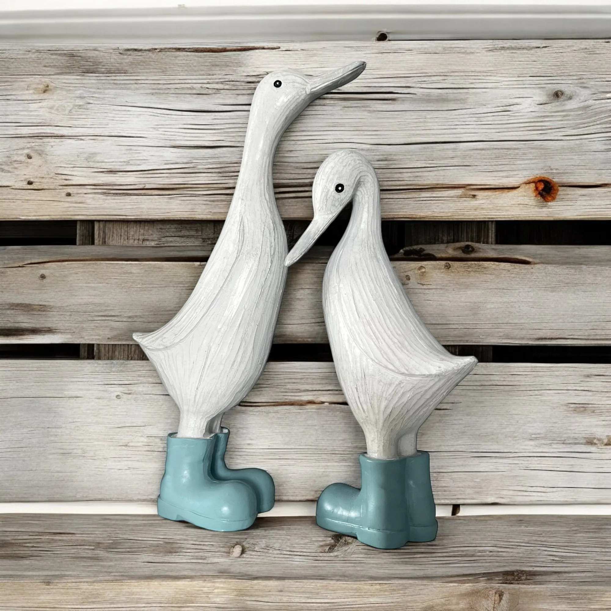 Denny & Deanna Duck White Ornaments in Blue Wellies