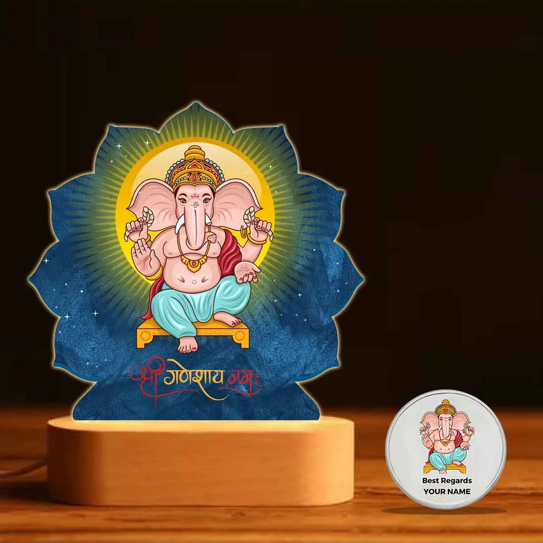 Diwali Gift Set with Lord Ganesha Lamp 10 gm Silver Coin and Greeting Card