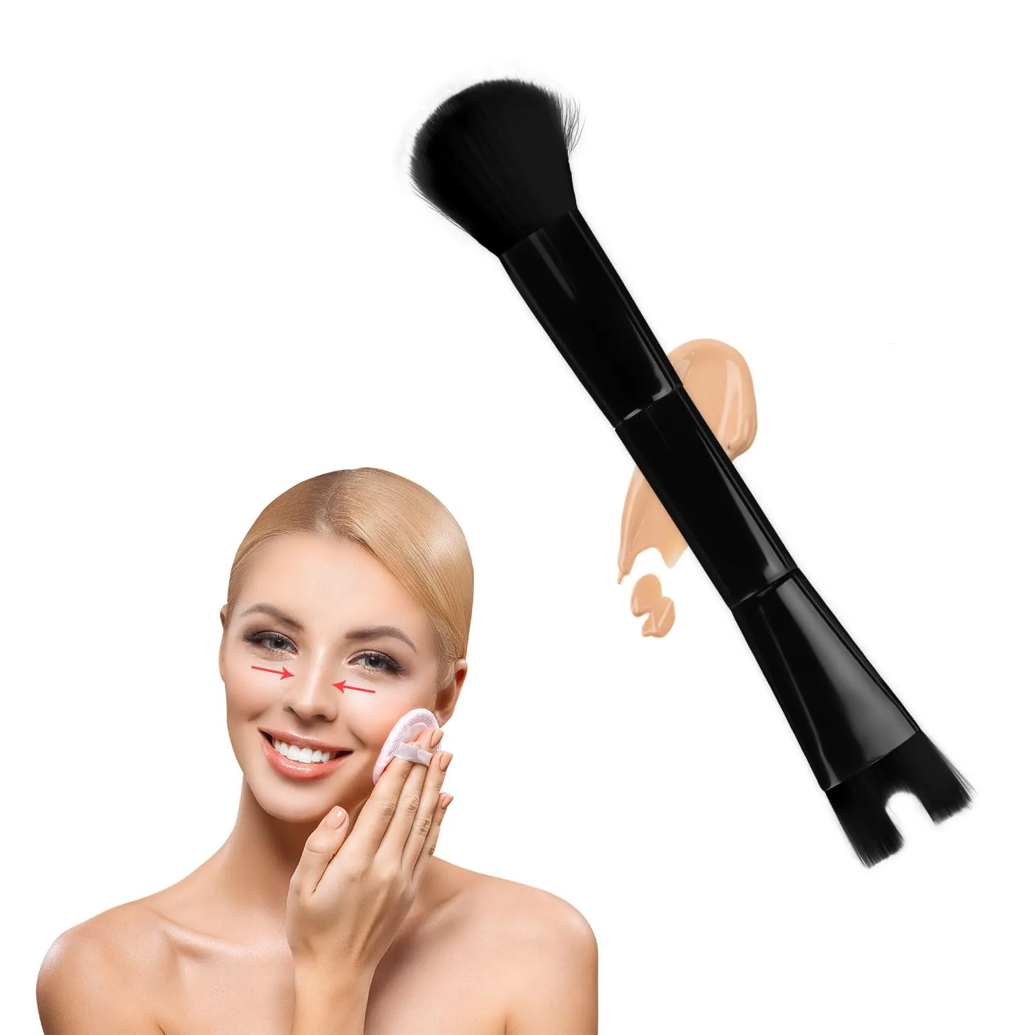 Dual End Nose Contour Brush, U Shaped Makeup Brush Nose Contour Brush (Black)
