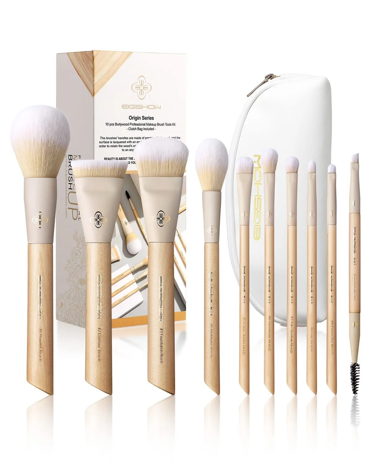 EIGSHOW Makeup Brushes Set, 10PCS Professional Makeup Brushes Kit with Corn Silk Fiber Vegan Brushes for Foundation Powder Concealers Eye Shadows Liquid Kabuki Brushes