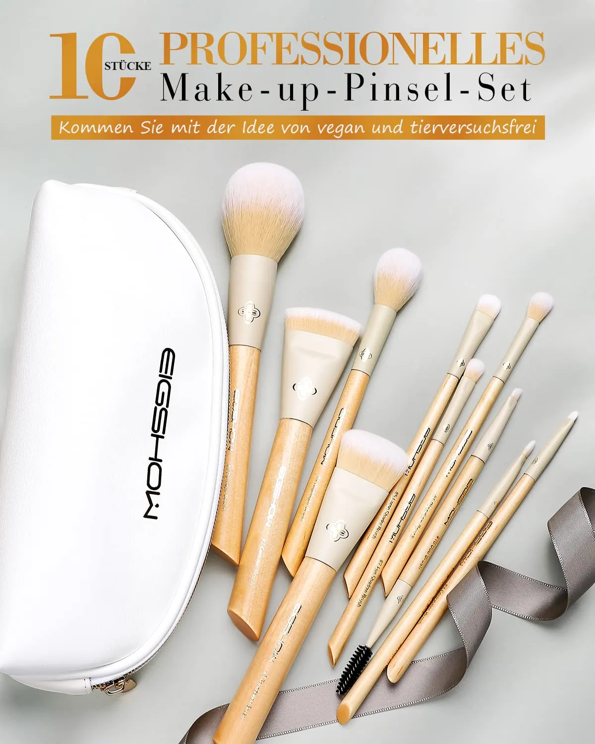 EIGSHOW Makeup Brushes Set, 10PCS Professional Makeup Brushes Kit with Corn Silk Fiber Vegan Brushes for Foundation Powder Concealers Eye Shadows Liquid Kabuki Brushes