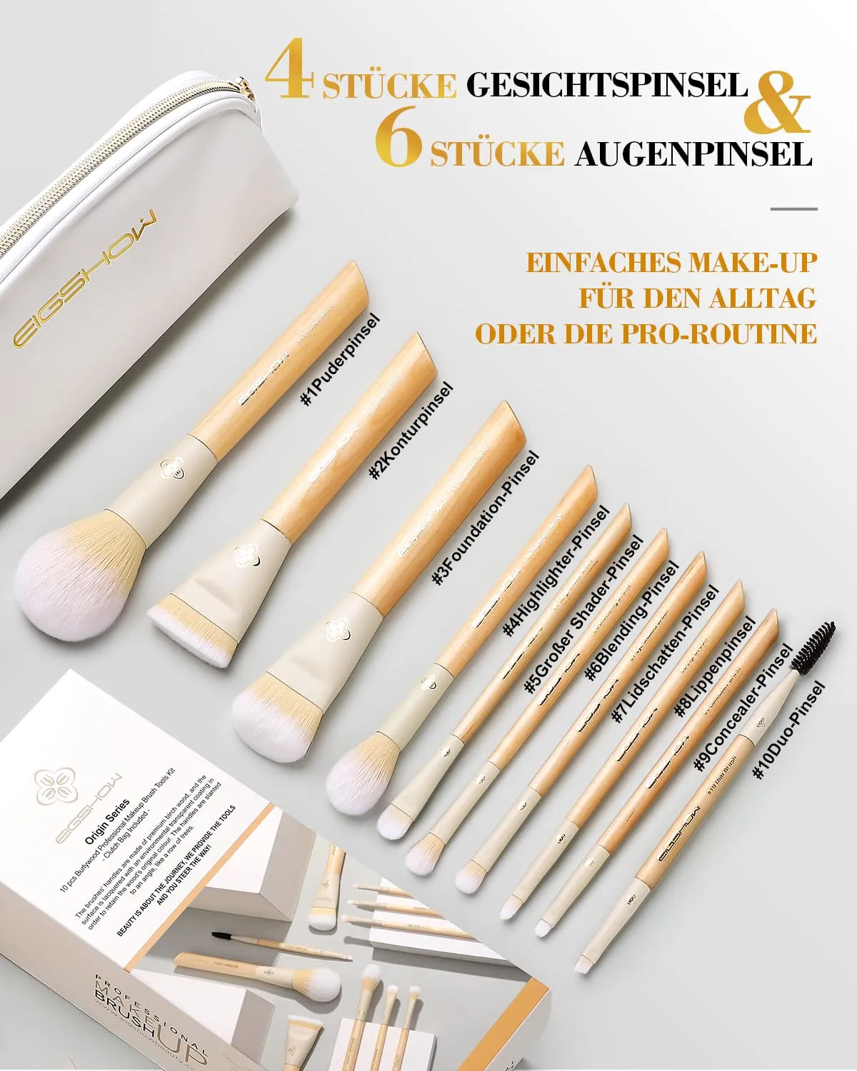 EIGSHOW Makeup Brushes Set, 10PCS Professional Makeup Brushes Kit with Corn Silk Fiber Vegan Brushes for Foundation Powder Concealers Eye Shadows Liquid Kabuki Brushes