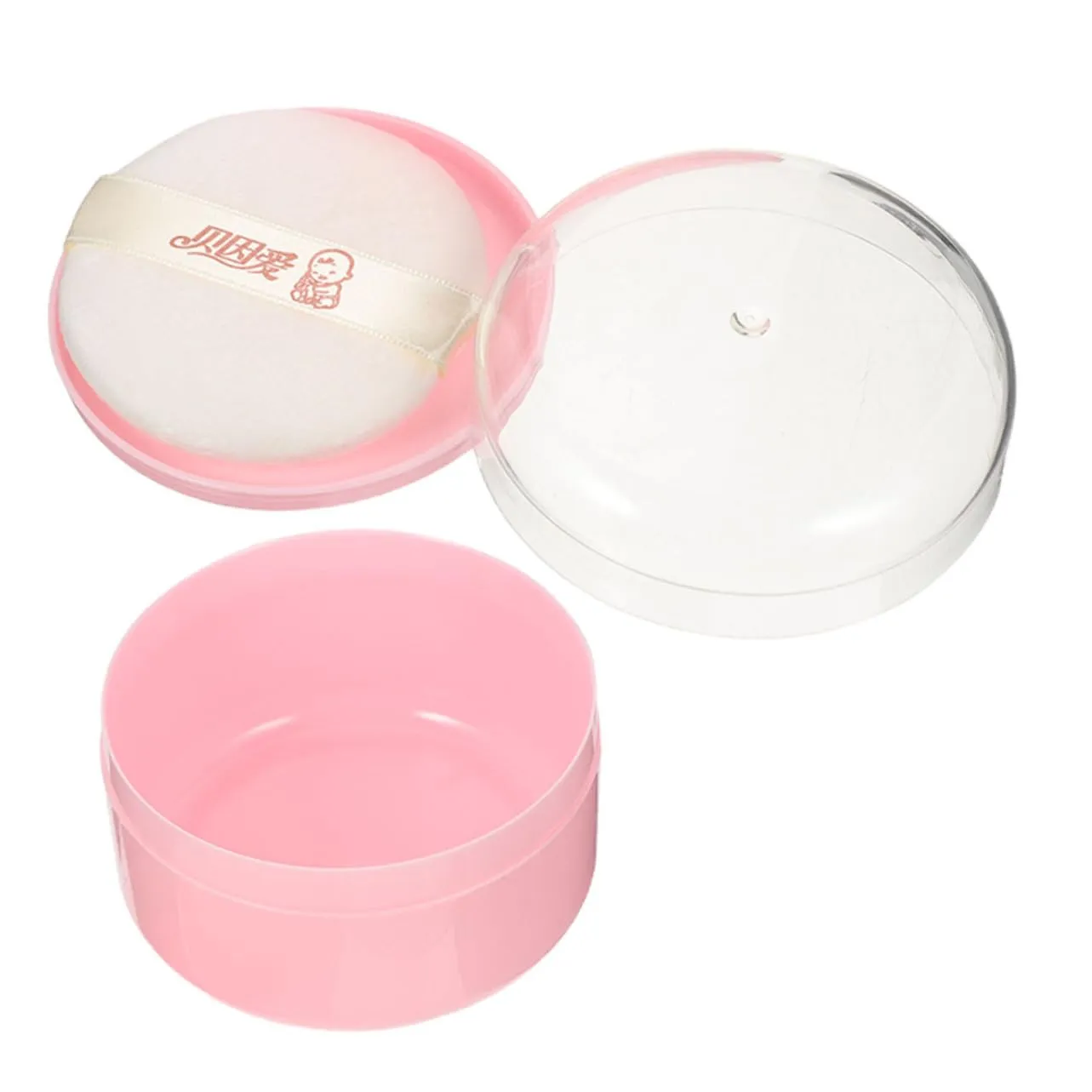 Elegant Pink Baby Powder Puff Box Portable Container for Body Loose Powder