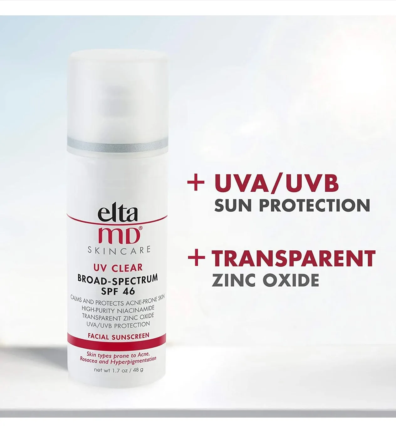 EltaMD UV Clear Broad-Spectrum SPF 46 1.7 oz Acne-Prone Skin, Oil-free, Mineral-Based Zinc Oxide Formula