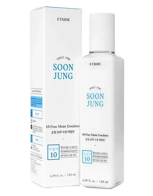 Etude Soon Jung 10-Free Moist Emulsion - Hypoallergenic Moisturizer for Sensitive Skin, 93% Natural