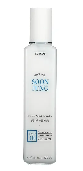 Etude Soon Jung 10-Free Moist Emulsion - Hypoallergenic Moisturizer for Sensitive Skin, 93% Natural