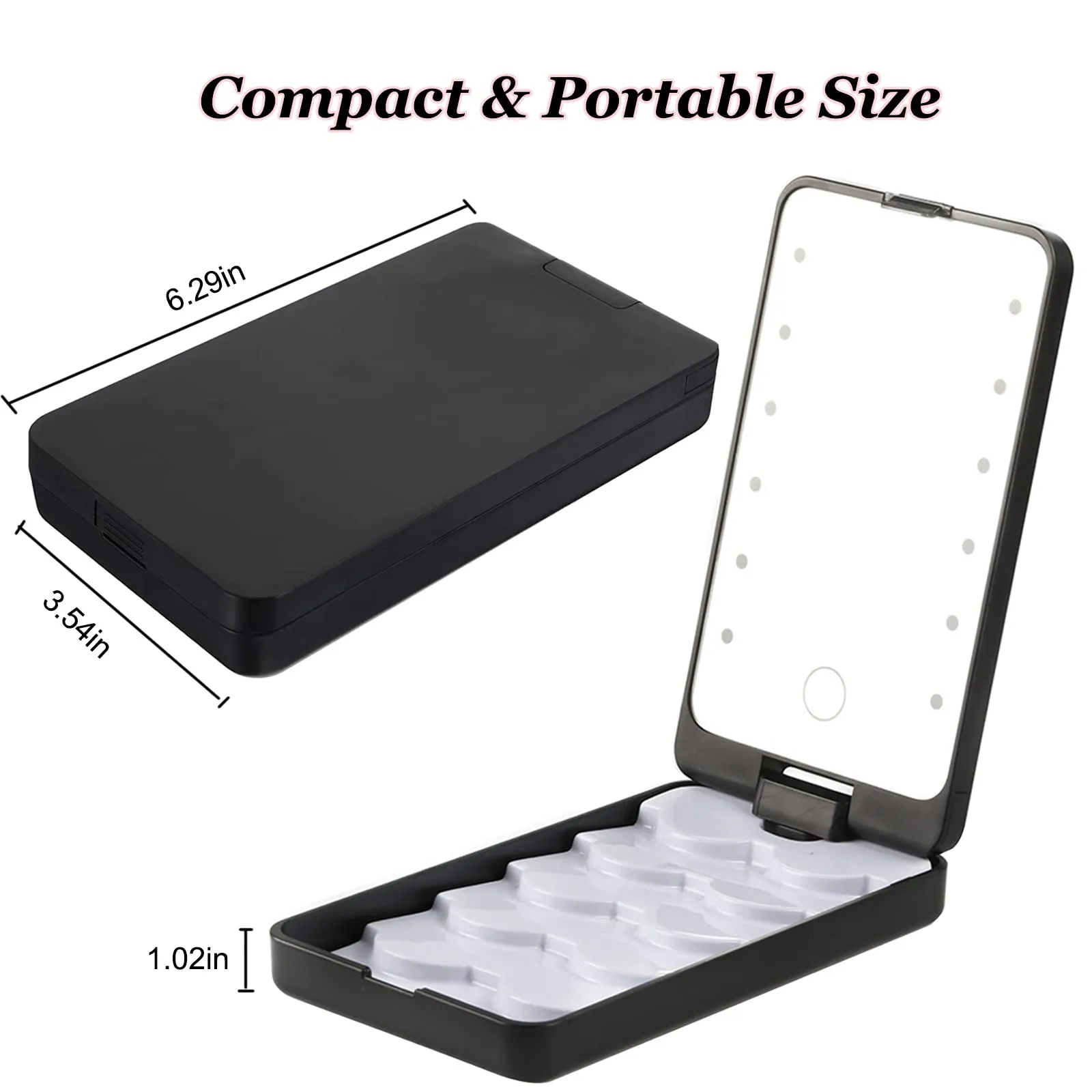 Eyelash Storage Case, AREMOD LED Lash Mirror Rechargeable Eyelash Holder False Lash Organizers and Storage Box Empty with Light Travel Cosmetic Container for Makeup(Black)