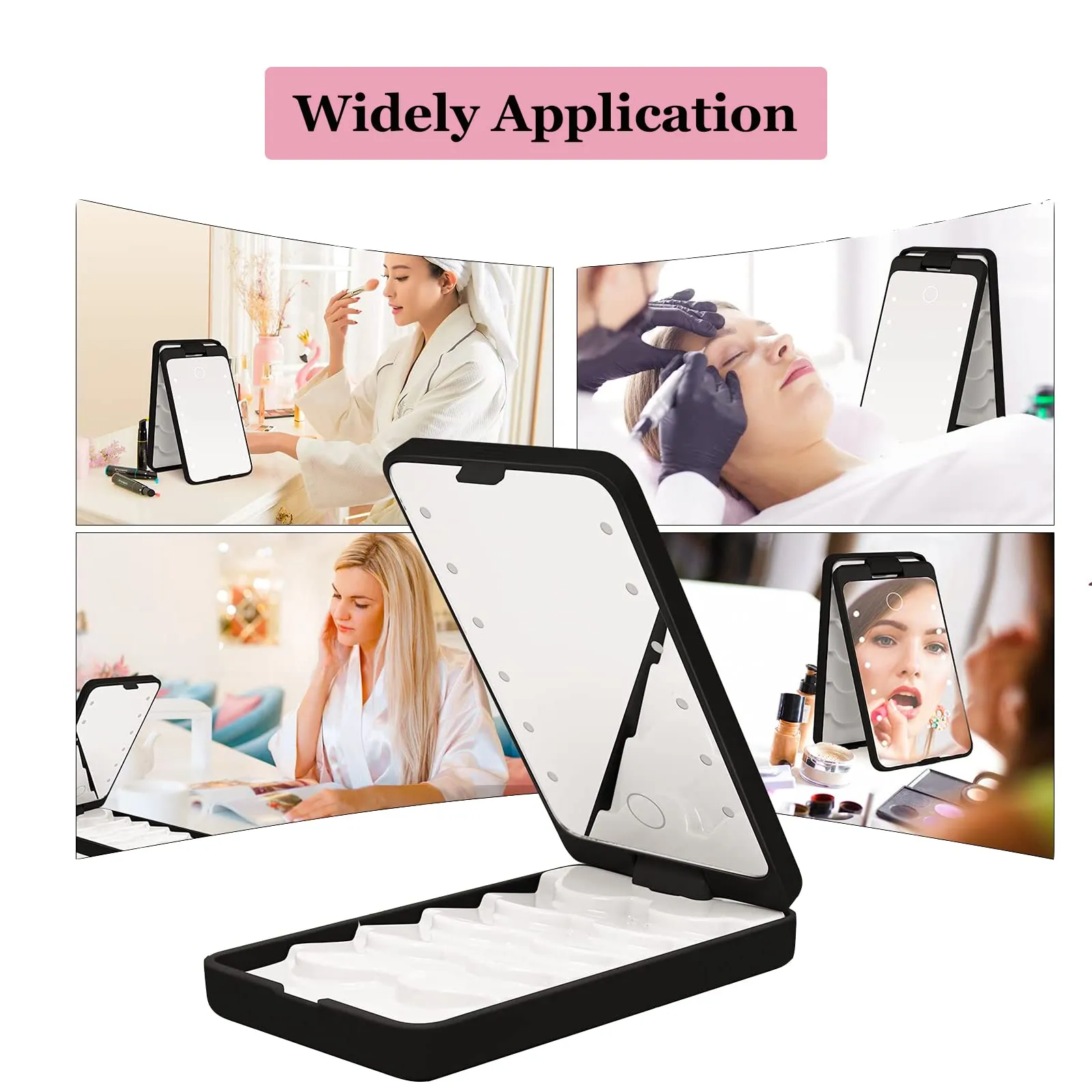 Eyelash Storage Case, AREMOD LED Lash Mirror Rechargeable Eyelash Holder False Lash Organizers and Storage Box Empty with Light Travel Cosmetic Container for Makeup(Black)