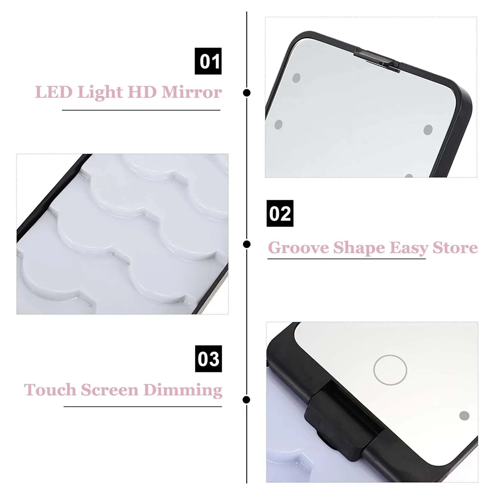 Eyelash Storage Case, AREMOD LED Lash Mirror Rechargeable Eyelash Holder False Lash Organizers and Storage Box Empty with Light Travel Cosmetic Container for Makeup(Black)