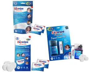 Ezywipe Travel Baby Hypoallergenic Wipes 100 % Water, Pure & Gentle, Unscented, Extra Thick & Durable, Super Absorbent, Reusable 37 Wipes & 6 Towels