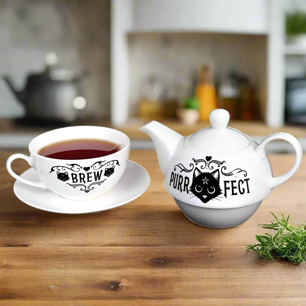 Fine Bone China All in One Teapot, Cup and Saucer Set