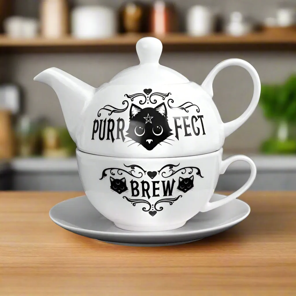 Fine Bone China All in One Teapot, Cup and Saucer Set