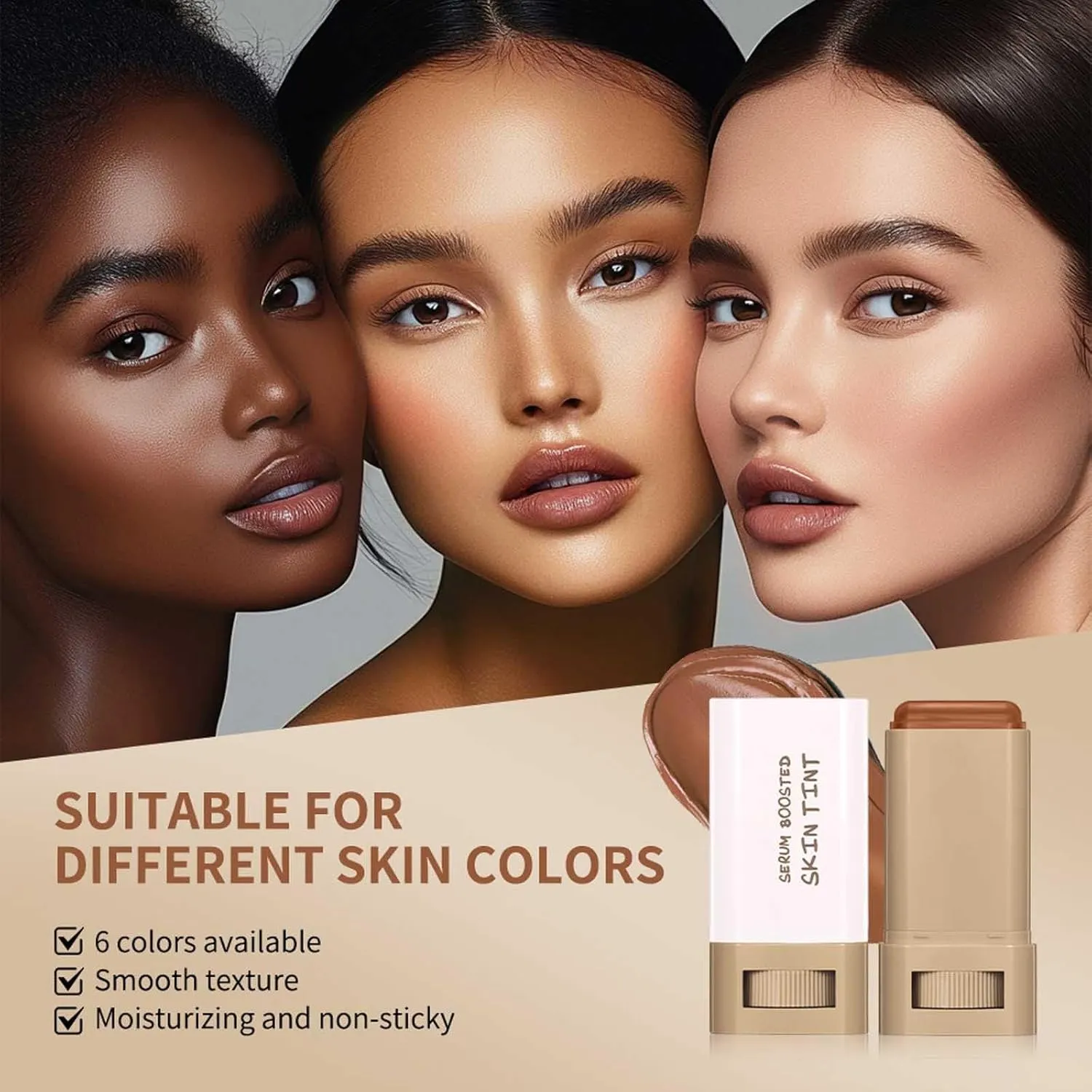 Foundation Stick Beauty Balm Serum Boosted Skin Tint, Solid Tinted Moisturizing Serum Contour Stick Foundation Face Stick for Women, Natural Finish Makeup