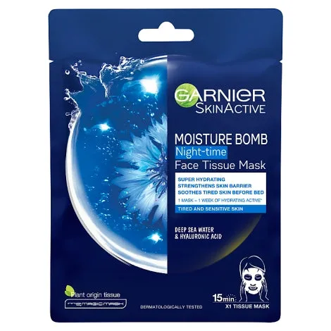 Garnier Moisture Bomb Night-Time Deep Sea Water and Hyaluronic Acid Face Sheet Mask 28g