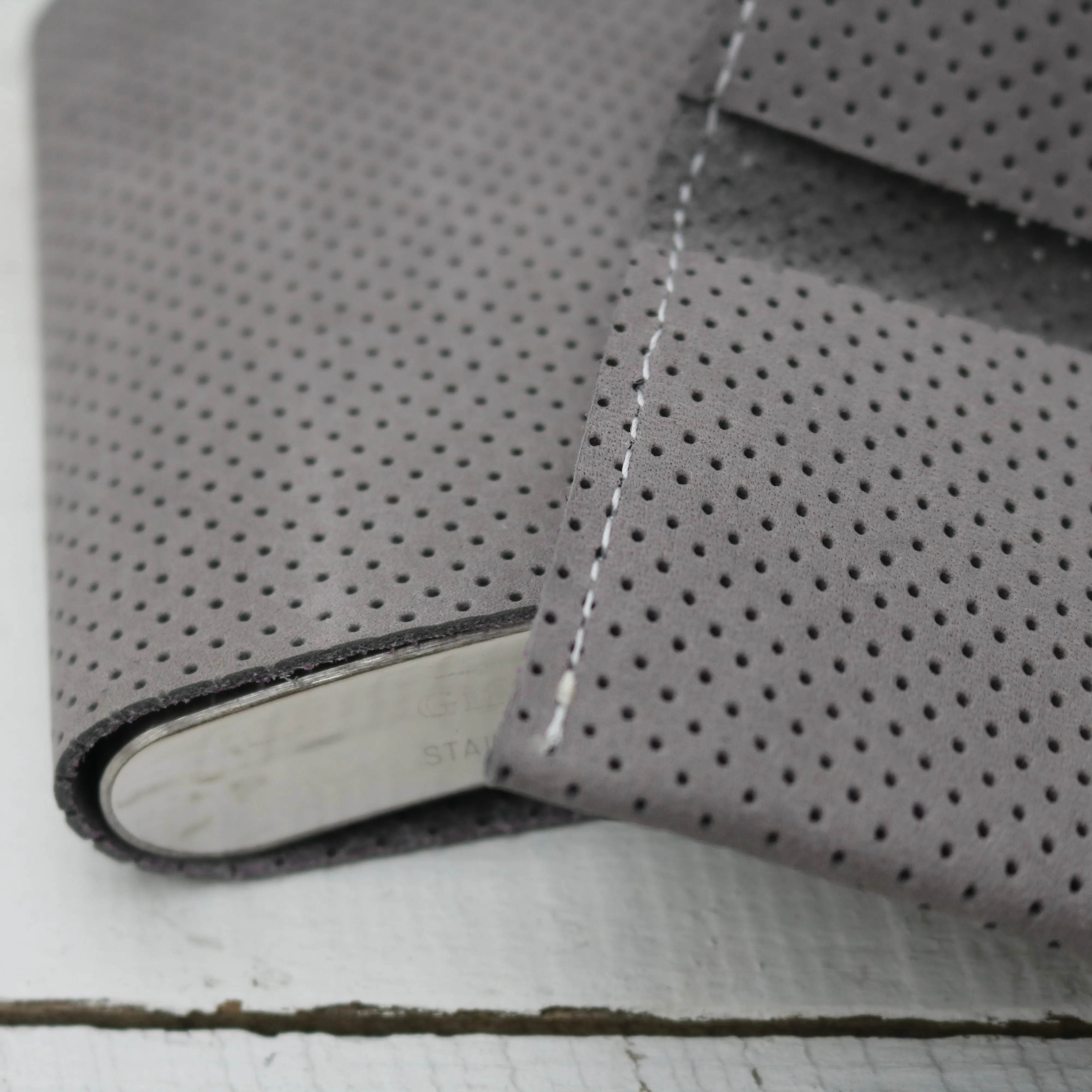 Gift set: Grey perforated leather flask and wallet