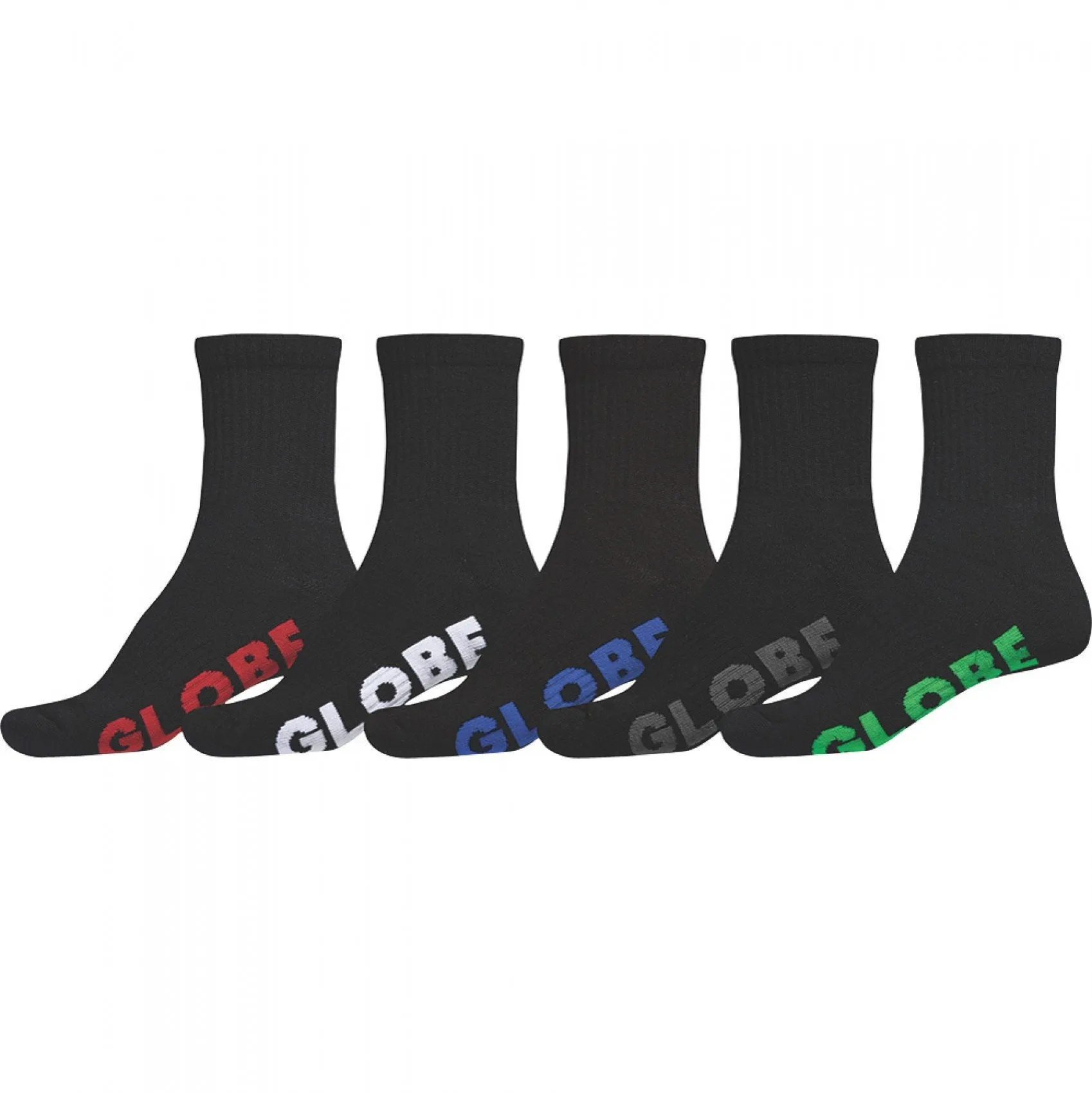 GLOBE Large Stealth Crew Sock 5 Pack (Men's 12-15) - BLACK