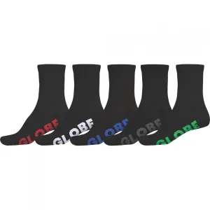 GLOBE Large Stealth Crew Sock 5 Pack (Men's 12-15) - BLACK