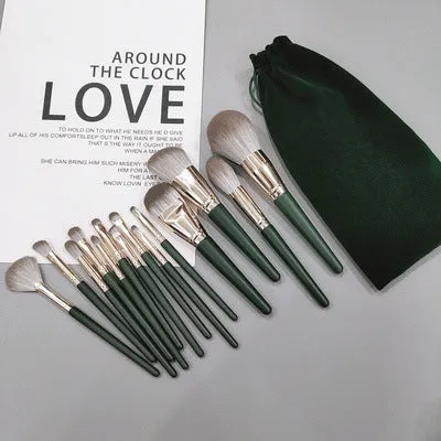 Green Cloud 14-piece makeup brush set for beginners, super soft, complete set of beauty tools, loose powder eye shadow brush, supports dropshipping