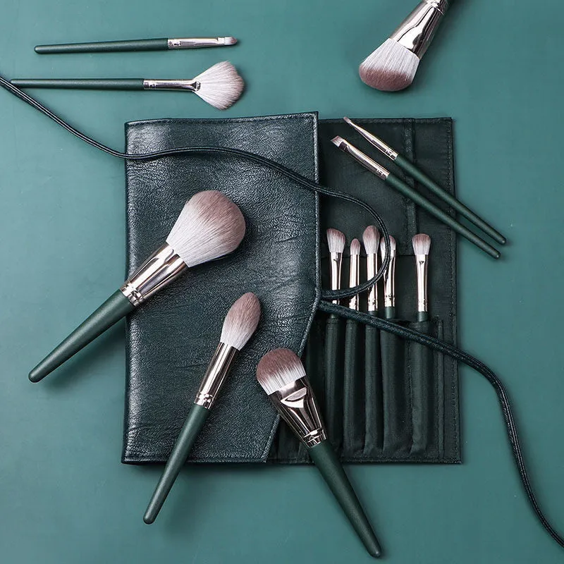 Green Cloud 14-piece makeup brush set for beginners, super soft, complete set of beauty tools, loose powder eye shadow brush, supports dropshipping