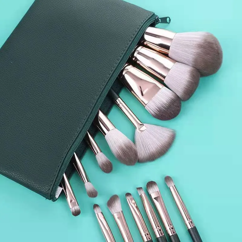 Green Cloud 14-piece makeup brush set for beginners, super soft, complete set of beauty tools, loose powder eye shadow brush, supports dropshipping