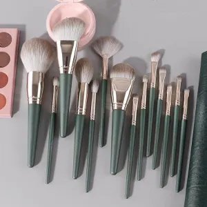 Green Cloud 14-piece makeup brush set for beginners, super soft, complete set of beauty tools, loose powder eye shadow brush, supports dropshipping