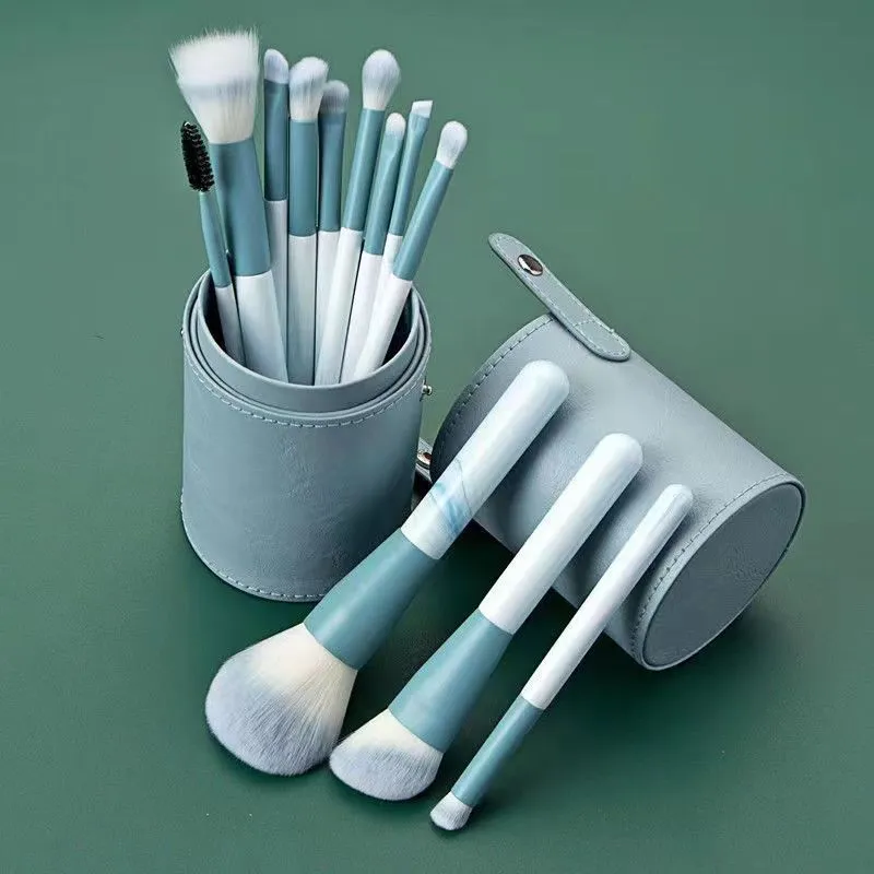 Green Cloud 14-piece makeup brush set for beginners, super soft, complete set of beauty tools, loose powder eye shadow brush, supports dropshipping