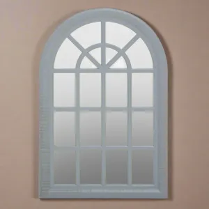 Grey Wooden Arched Window Mirror  87 cm