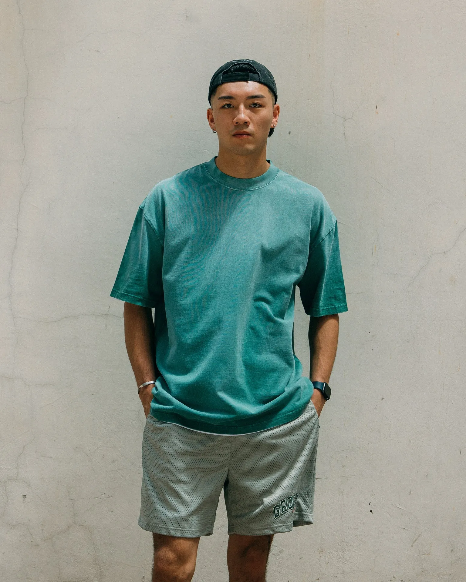 GROCERY SP-014 COLLEGE EMBROIDERY MESH SHORTS/ LIGHT GRAY