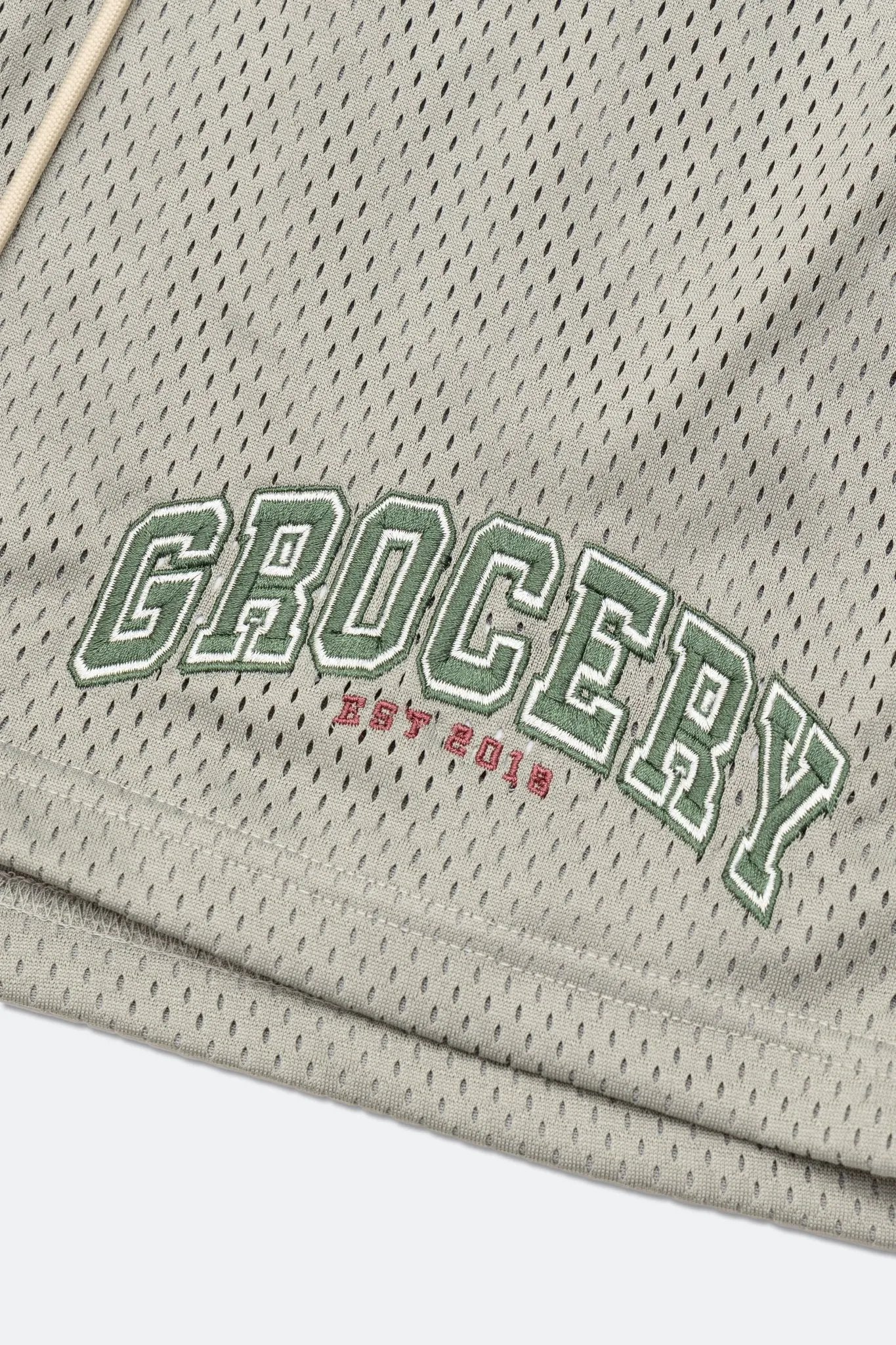 GROCERY SP-014 COLLEGE EMBROIDERY MESH SHORTS/ LIGHT GRAY