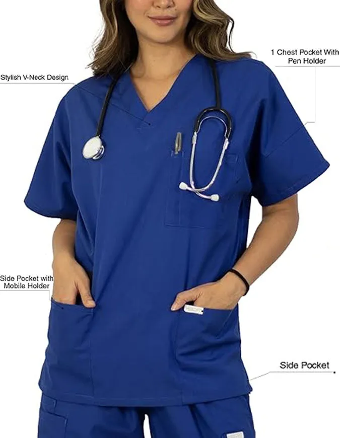 Heedfit Unisex V-Neck Four Pocket Scrub Top