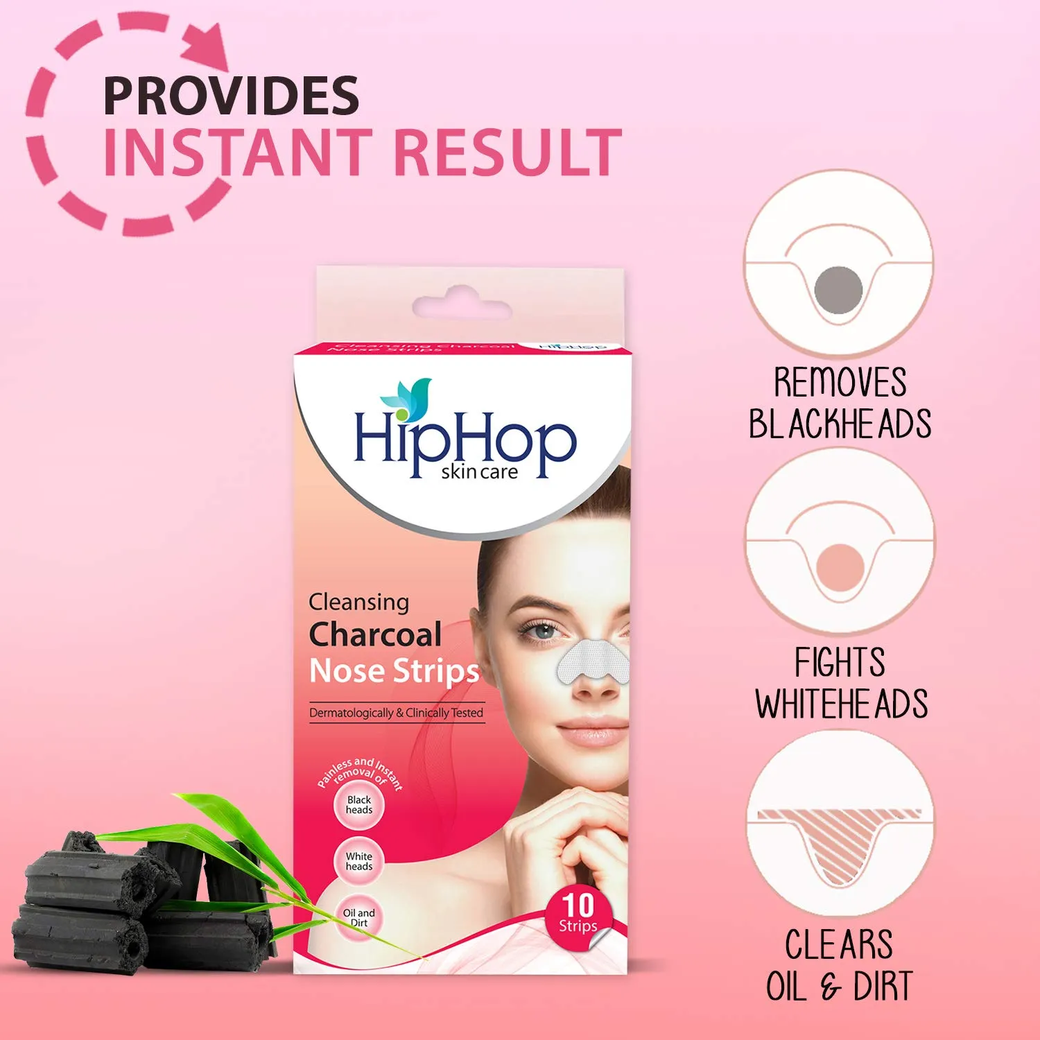 HipHop Blackhead Remover Nose Strips for Women (Activated Charcoal, 10 Strips)   Body Wax Strips (Aloe Vera, 8 Strips)