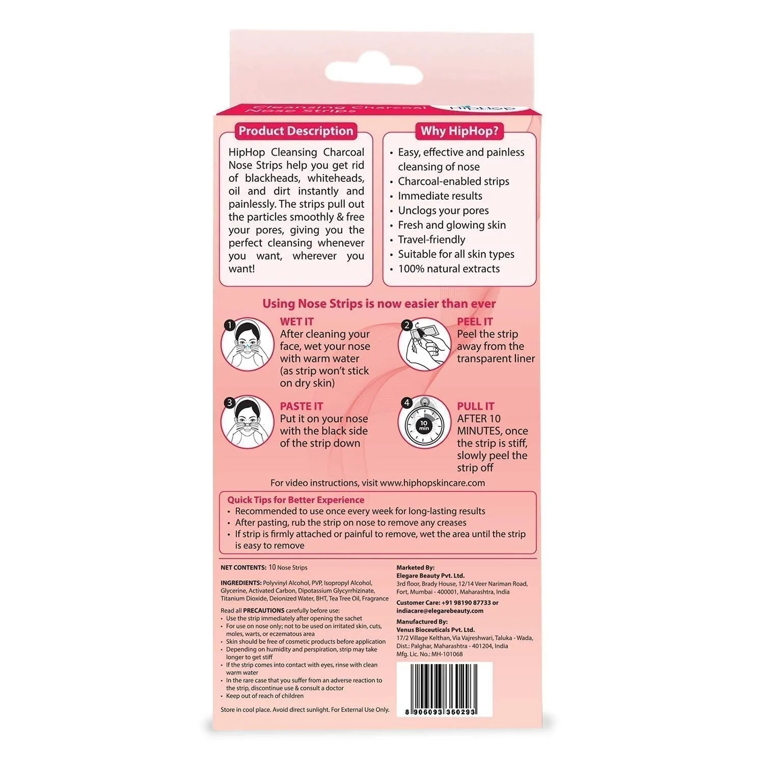 HipHop Blackhead Remover Nose Strips for Women (Activated Charcoal, 10 Strips)   Body Wax Strips (Aloe Vera, 8 Strips)