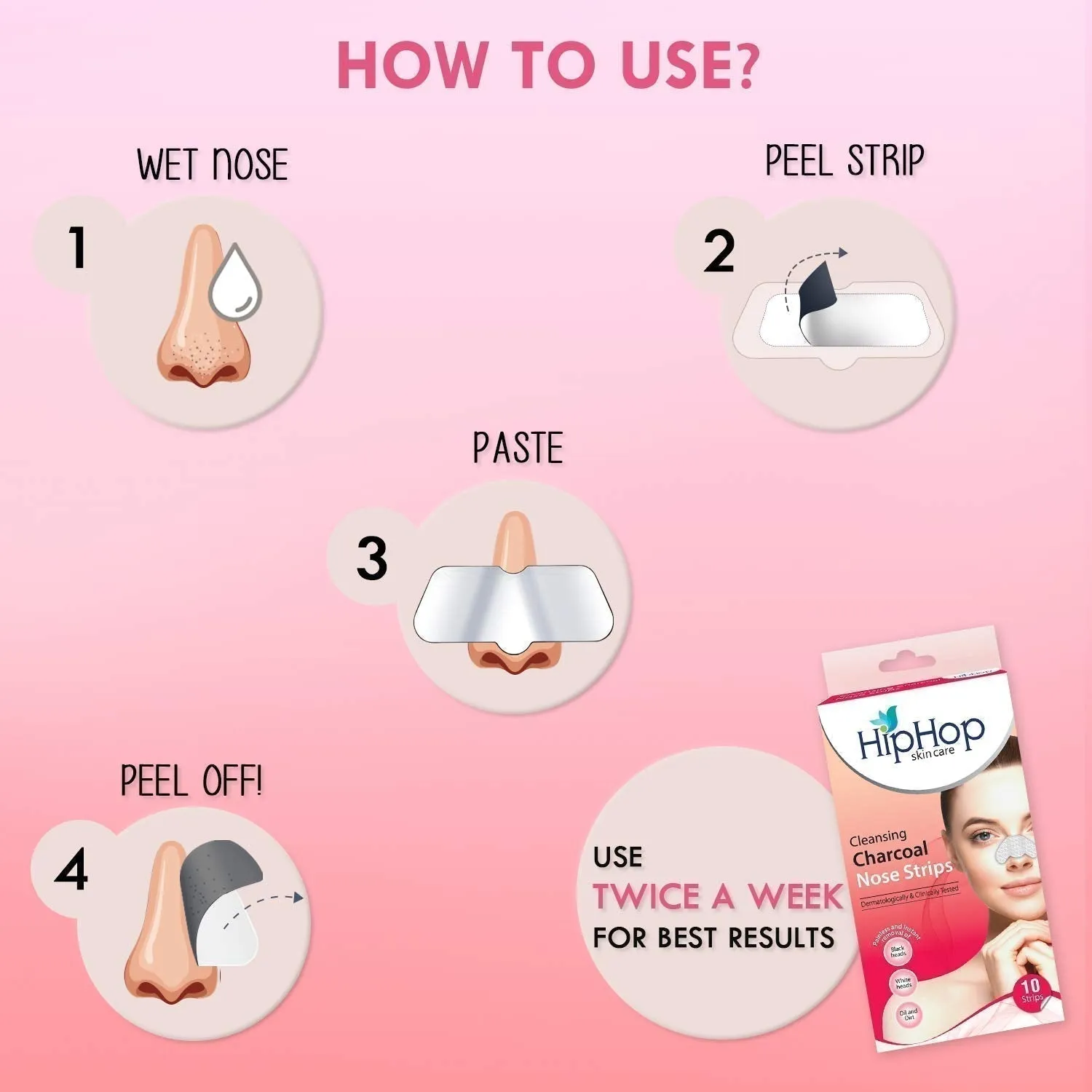 HipHop Blackhead Remover Nose Strips for Women (Activated Charcoal, 10 Strips)   Body Wax Strips (Aloe Vera, 8 Strips)