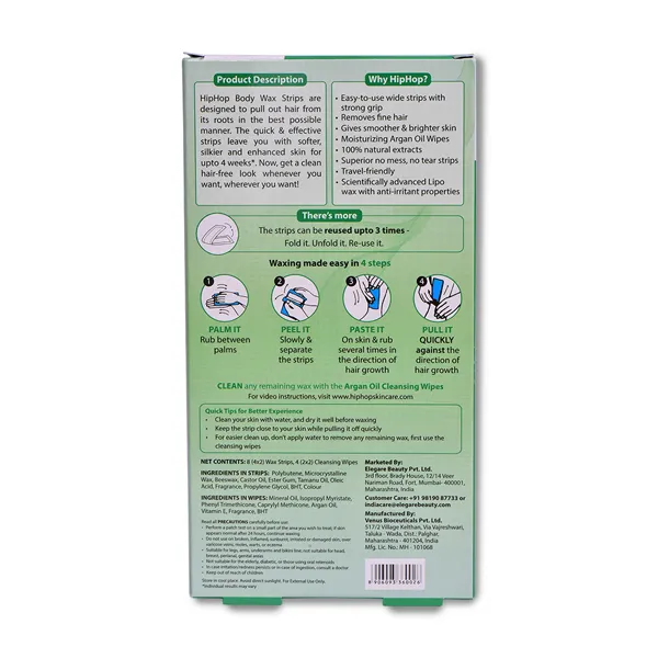 HipHop Blackhead Remover Nose Strips for Women (Activated Charcoal, 10 Strips)   Body Wax Strips (Aloe Vera, 8 Strips)