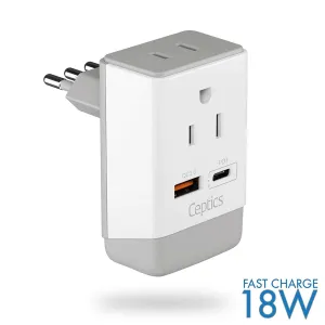 Italy, Chile Travel Adapter | Type L - USB-A & USB-C Ports   2 USA Outlet (AP-12)