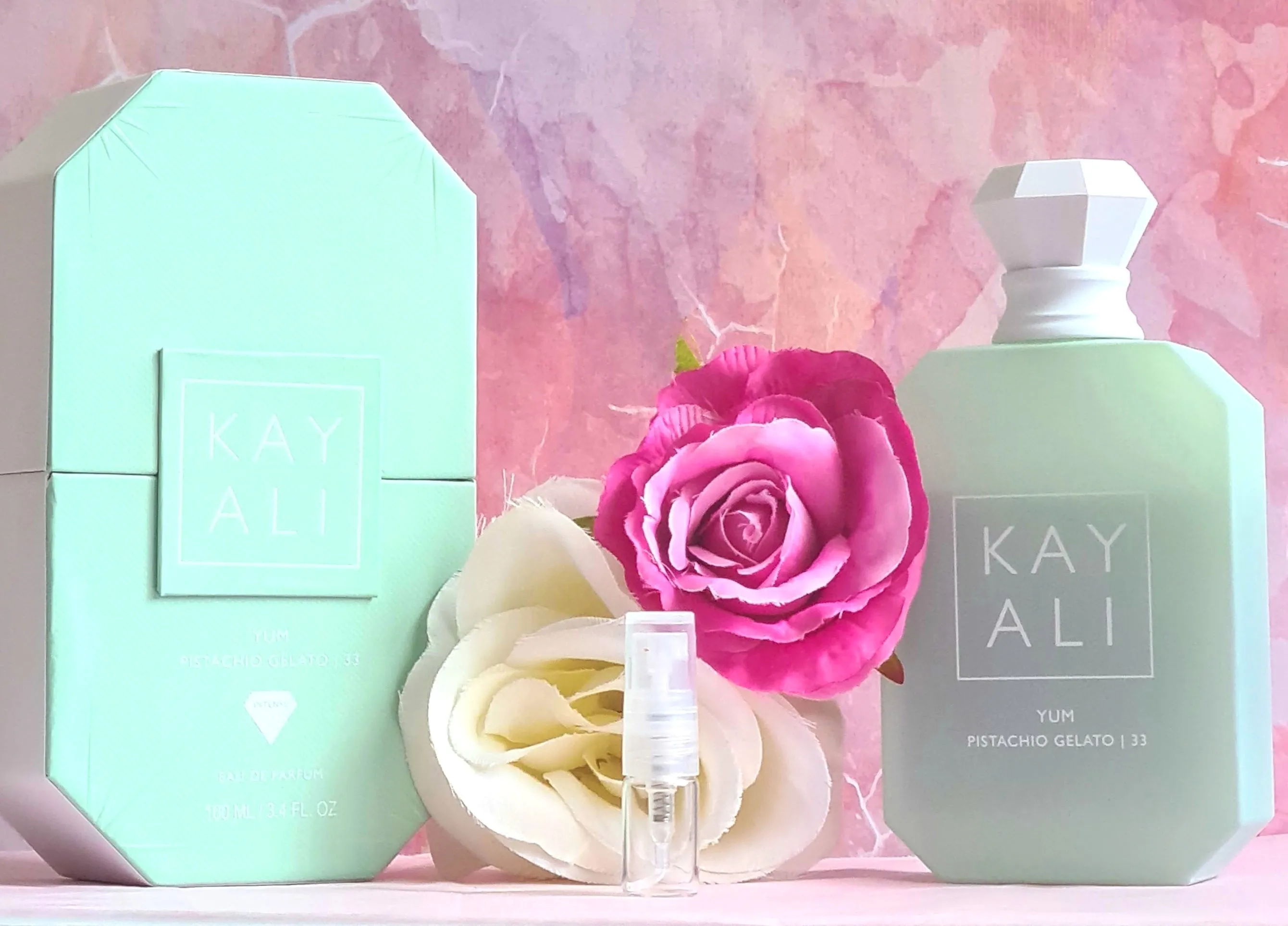 Kayali Yum Pistachio Gelato 33 EDP sample perfume decant spray. 💚🌺💚