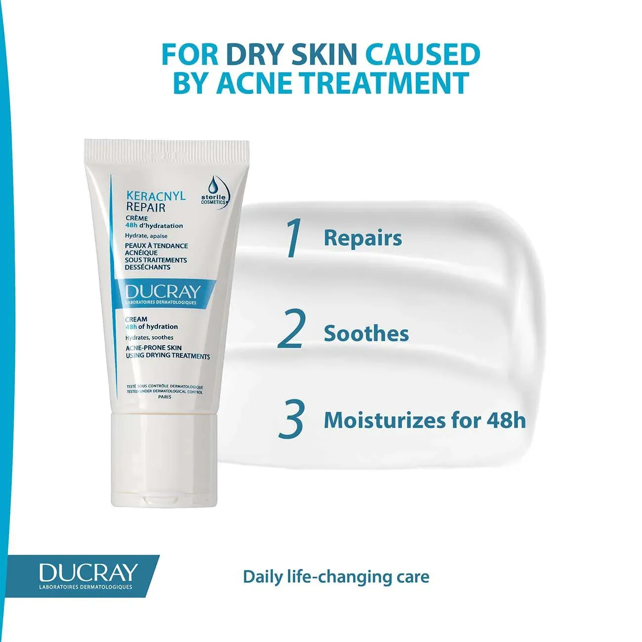Keracnyl Repair Cream 48H of Hydration - Acne-Prone Skin Using Drying Treatments