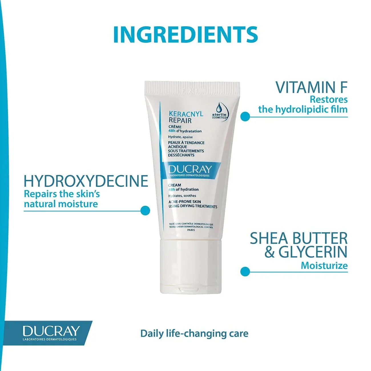Keracnyl Repair Cream 48H of Hydration - Acne-Prone Skin Using Drying Treatments