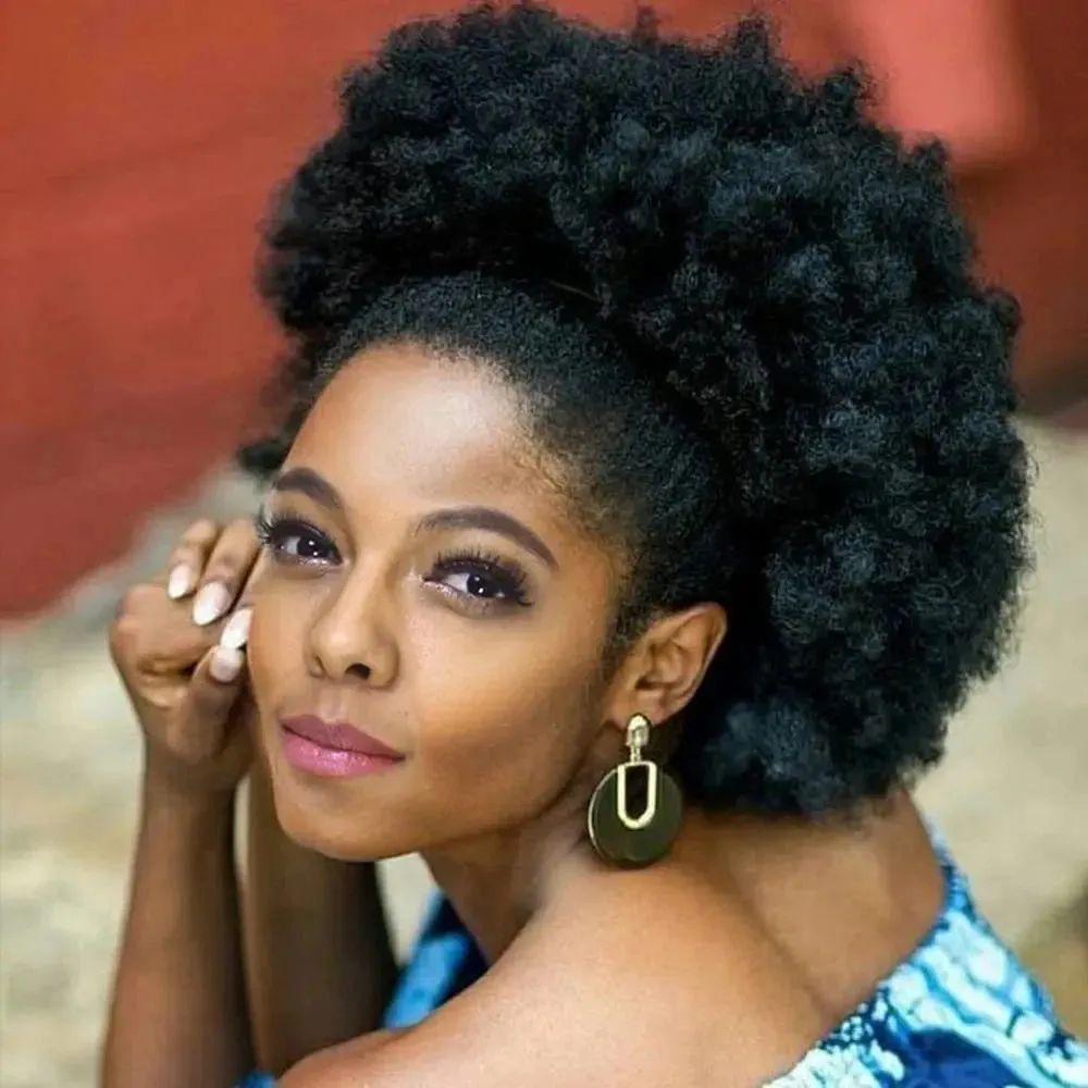Kinky Big Afro Puff Drawstring Ponytail Extensions