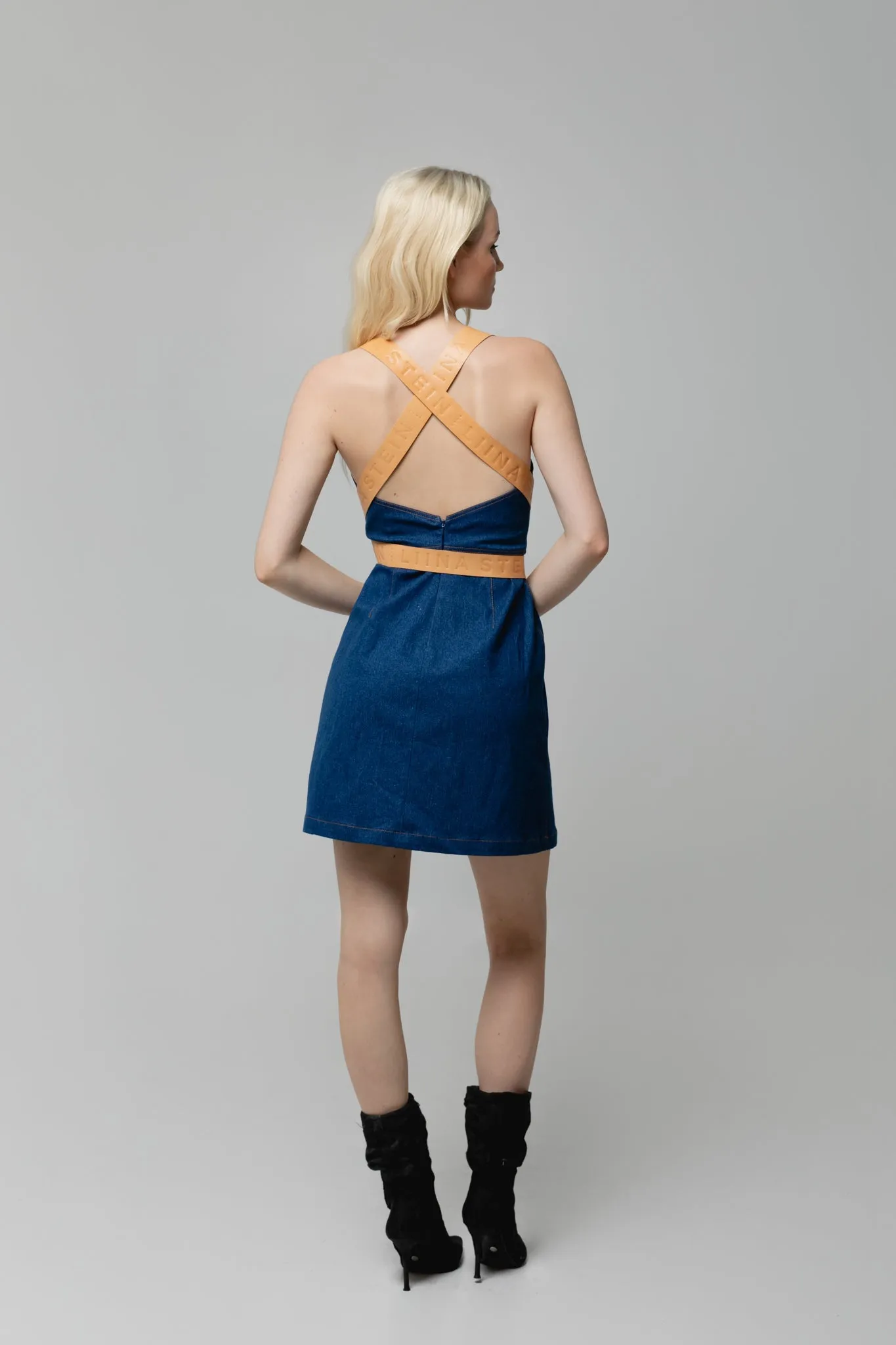 Leather Strap Denim Dress