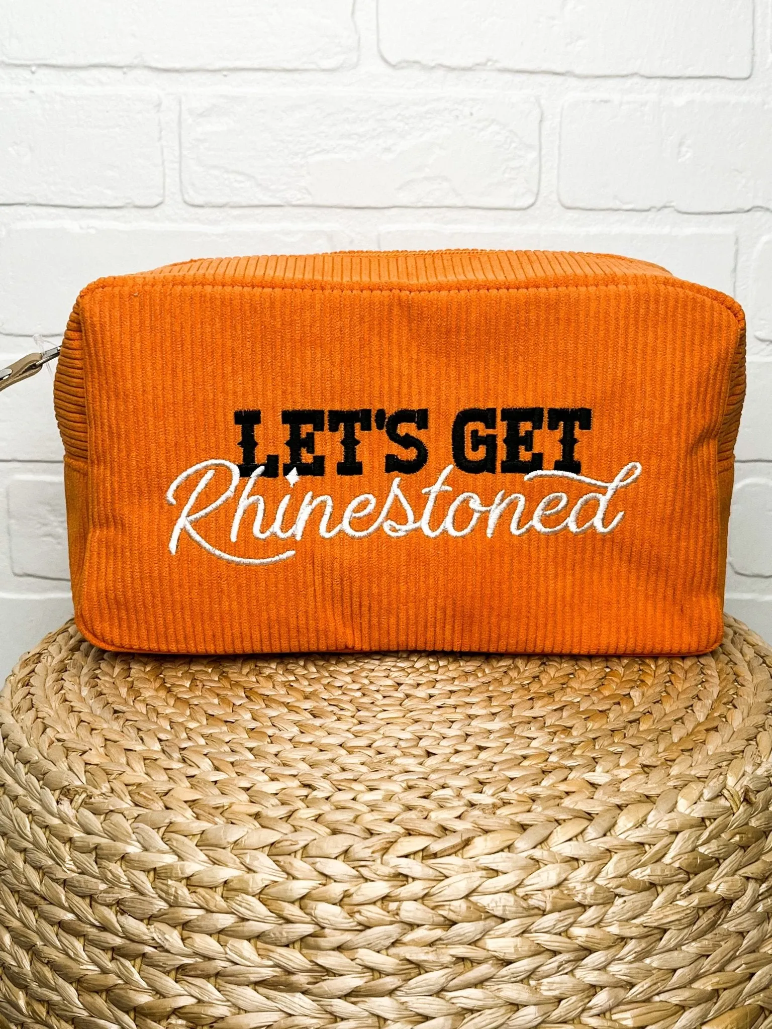 Let's get rhinestoned cosmetic bag orange