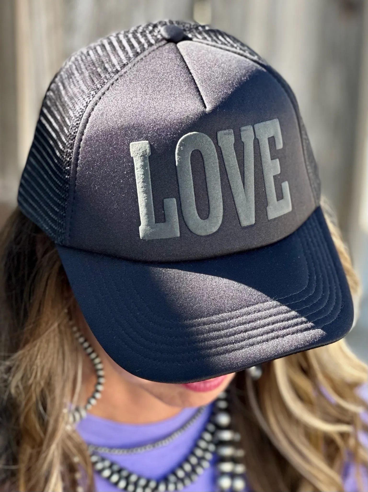 Love in Block Puff Lettering on Foam Trucker Cap