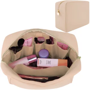 Makeup Bag With Compartments, Make Up Bag, Travel Makeup Bag, Cosmetic Bag, Makeup Case, Travel Cosmetic Bags for Women, Large Makeup Bag Organizer, Makeup Pouch, Makeup Travel Bag, Beige Makeup Bags